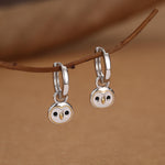 Super Cute Barn Owl Huggie Earrings in Sterling Silver - Cute Baby Owl Huggie Hoops, Detachable Owl Charm Hoops