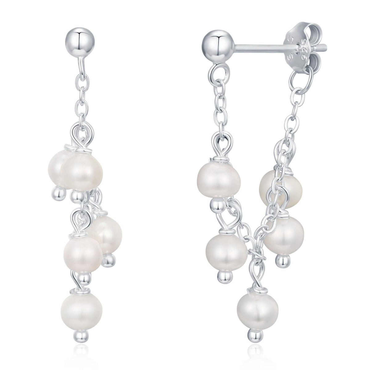 Sterling Silver Genuine Pearl and Chain Jacket Earrings in Sterling Silver, Silver or Gold, Tiny Ear Jacket, Irregular Shaped Pearls