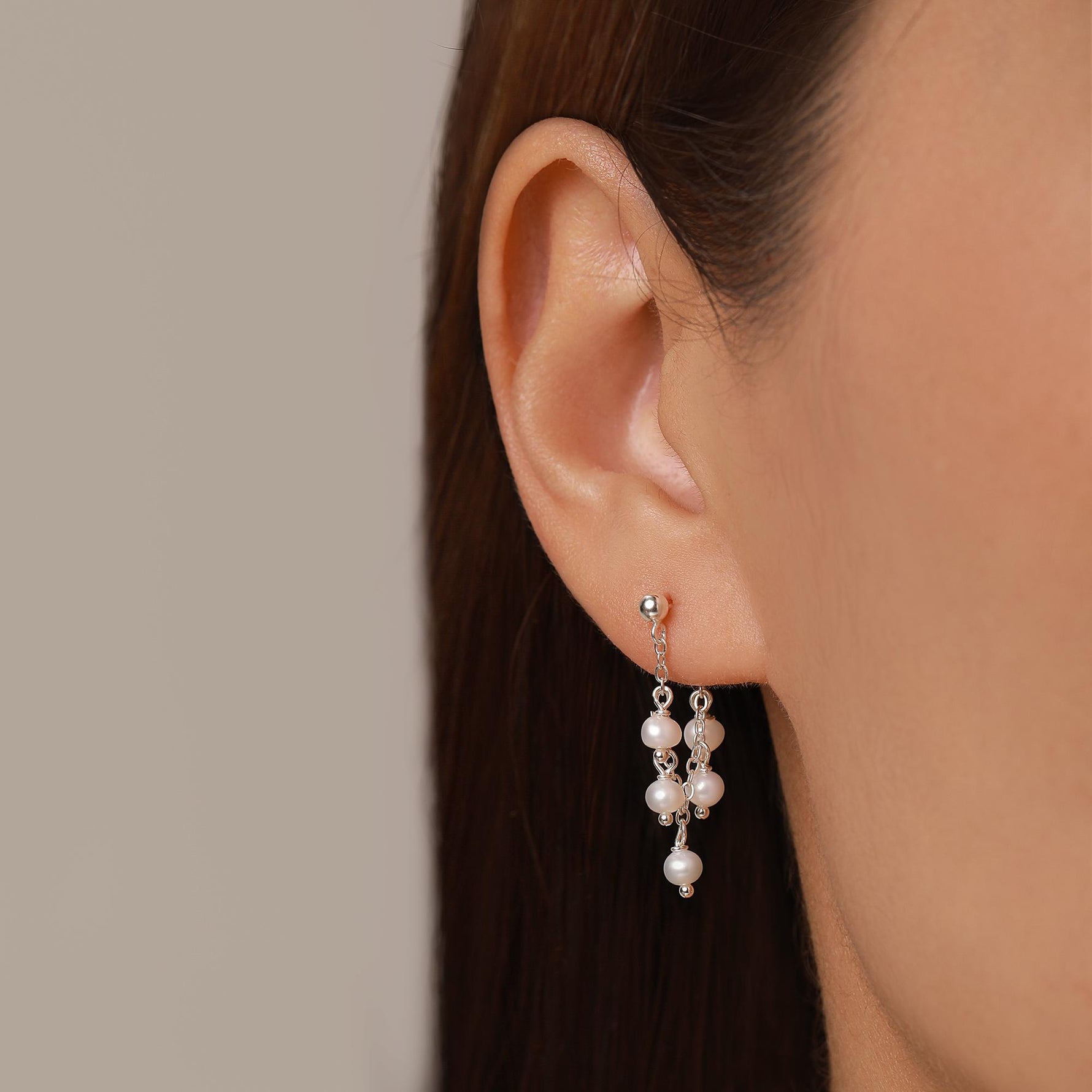 Sterling Silver Genuine Pearl and Chain Jacket Earrings in Sterling Silver, Silver or Gold, Tiny Ear Jacket, Irregular Shaped Pearls