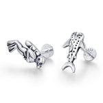 Sterling Silver Diver and Whale Shark Mismatched 16G Flat Back Labret Earrings