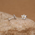 Sterling Silver Daisy 16G Internally Threaded Flat Back Earrings