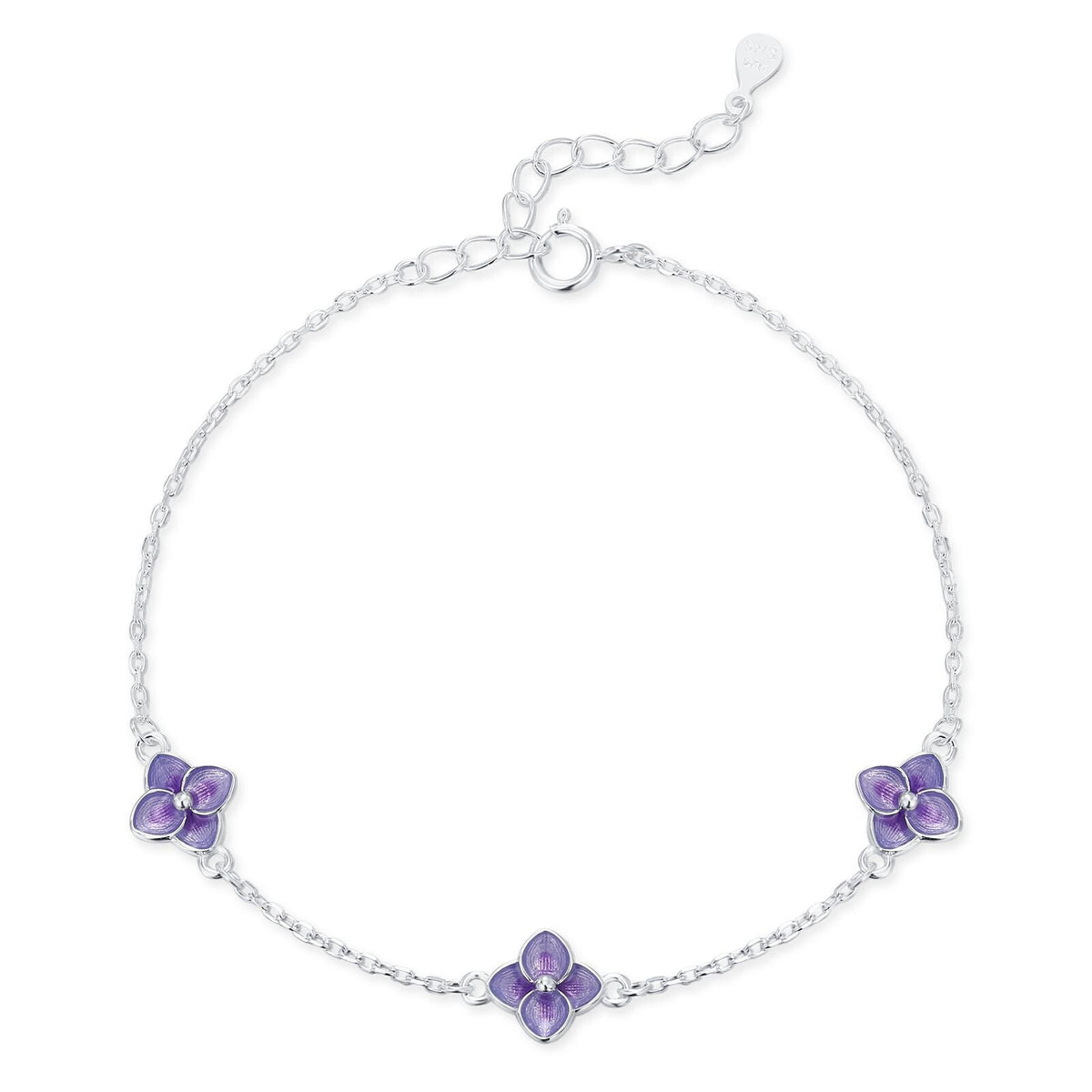 Sterling Silver Purple Enamel Hydrangea Flower Bracelet