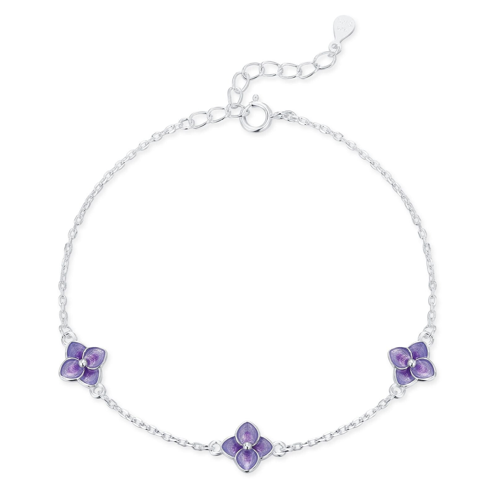 Sterling Silver Purple Enamel Hydrangea Flower Bracelet