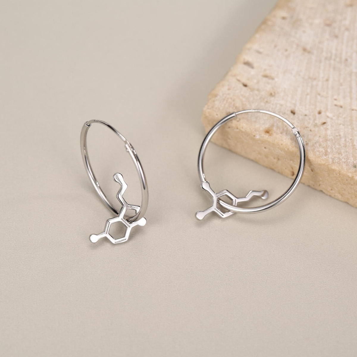 Sterling Silver Molecule Mismatched Hoop Earrings