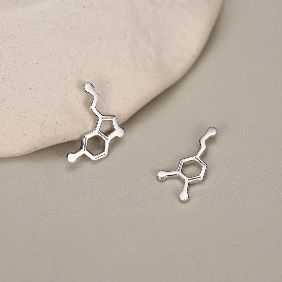 Serotonin and Dopamine Molecule Mismatched Charms in Sterling Silver for Hoop Earrings