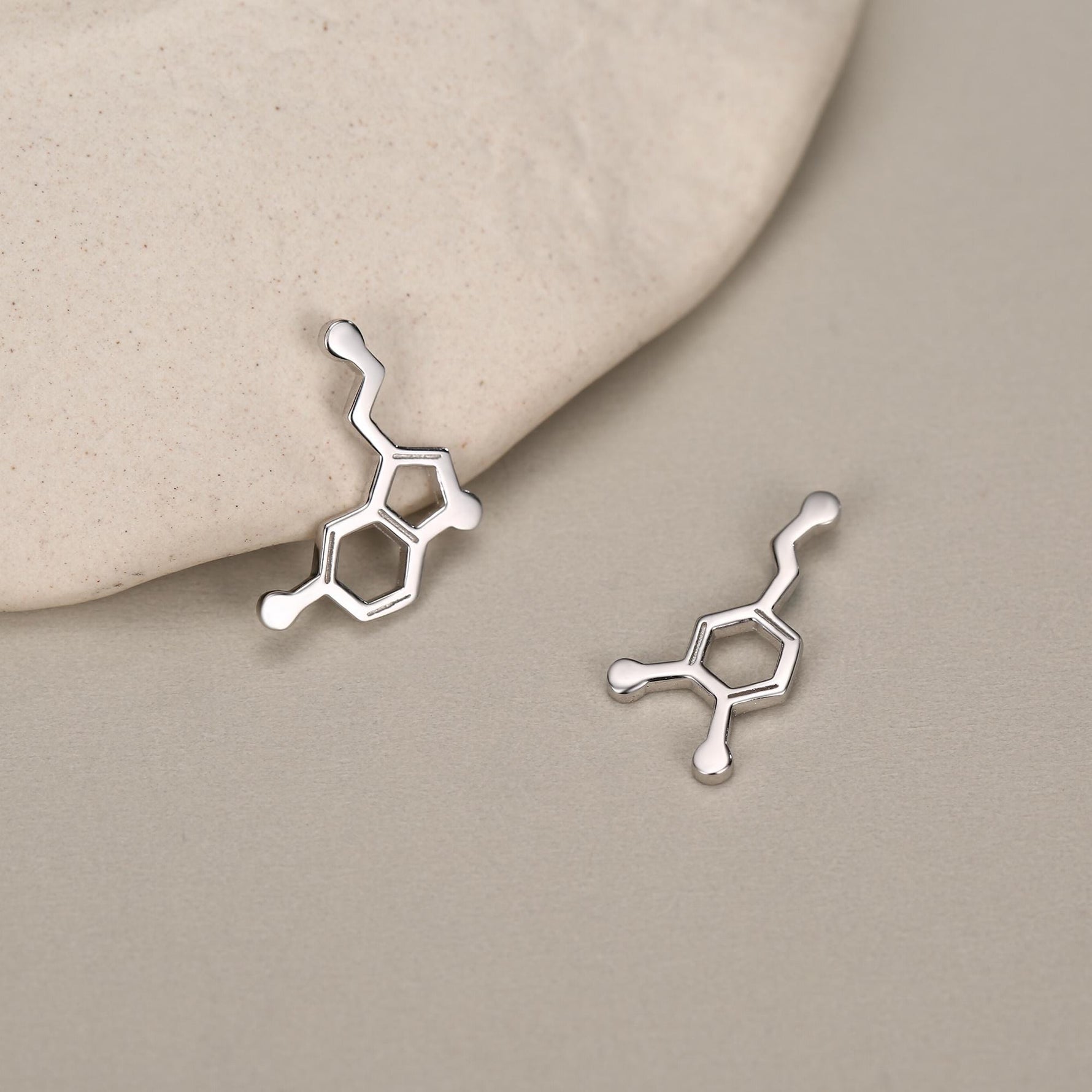 Serotonin and Dopamine Molecule Mismatched Charms in Sterling Silver for Hoop Earrings