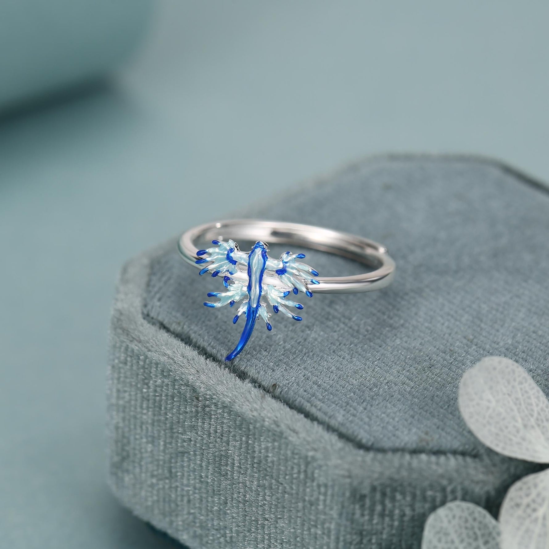 Sterling Silver Blue Dragon Sea Slug Enamel Ring