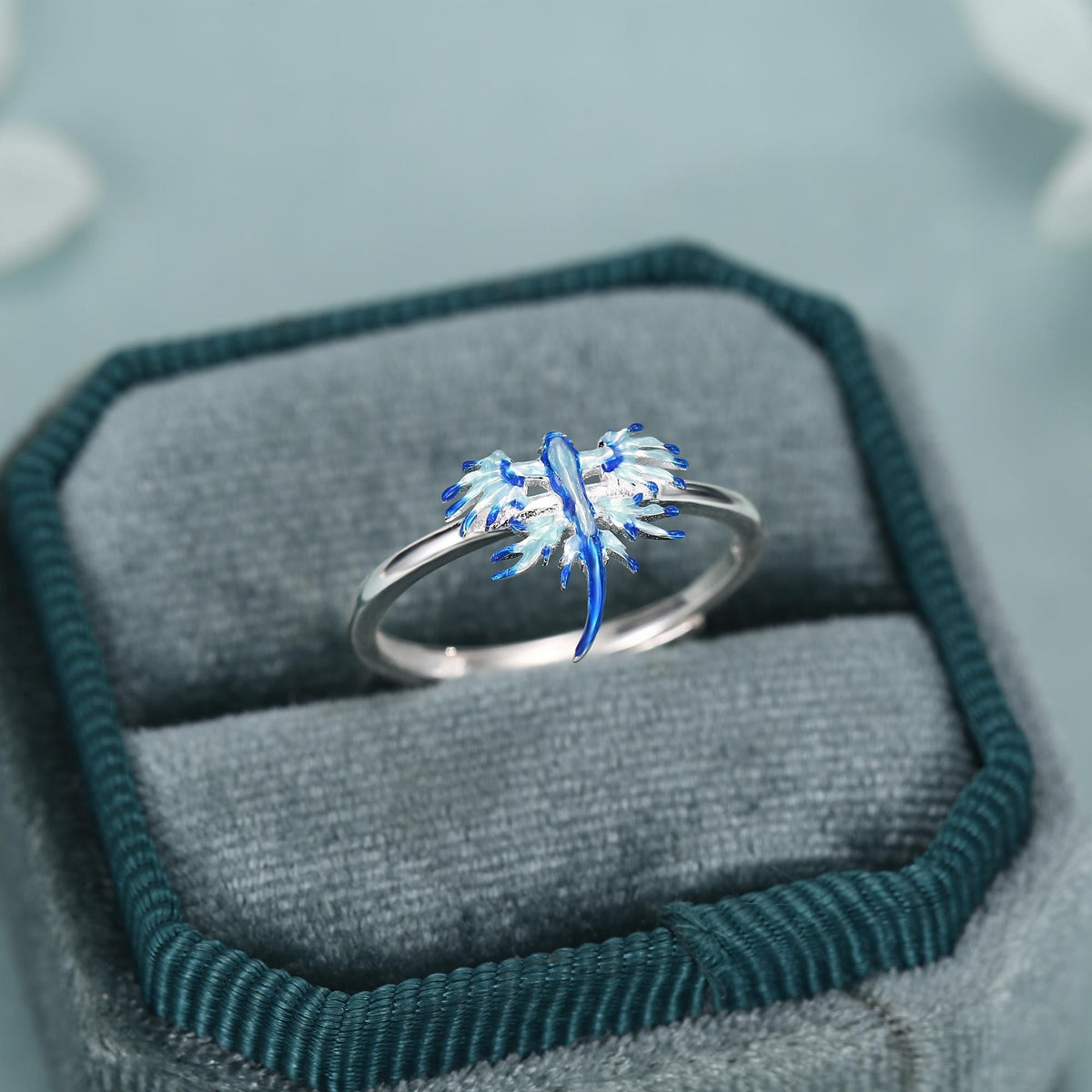 Sterling Silver Blue Dragon Sea Slug Enamel Ring