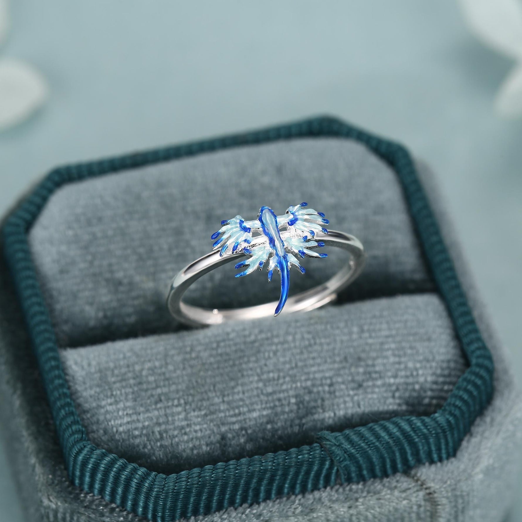 Sterling Silver Blue Dragon Sea Slug Enamel Ring