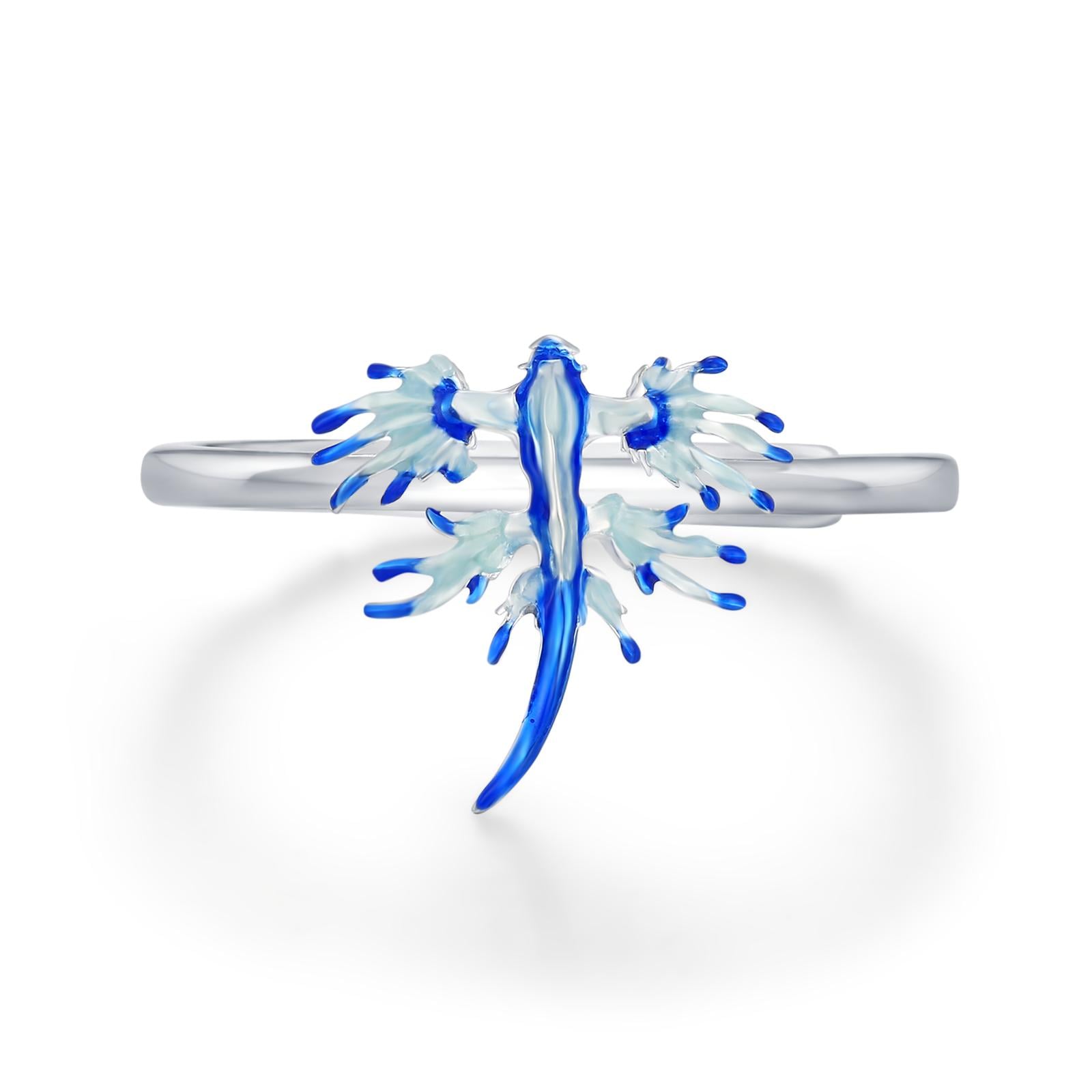 Sterling Silver Blue Dragon Sea Slug Enamel Ring