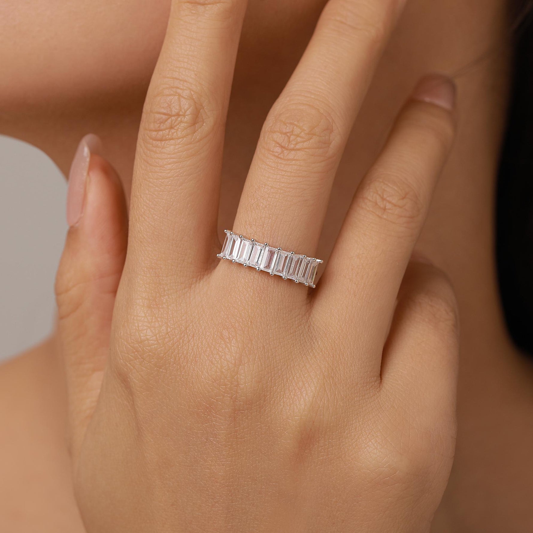 Sterling Silver Baguette CZ Eternity Ring