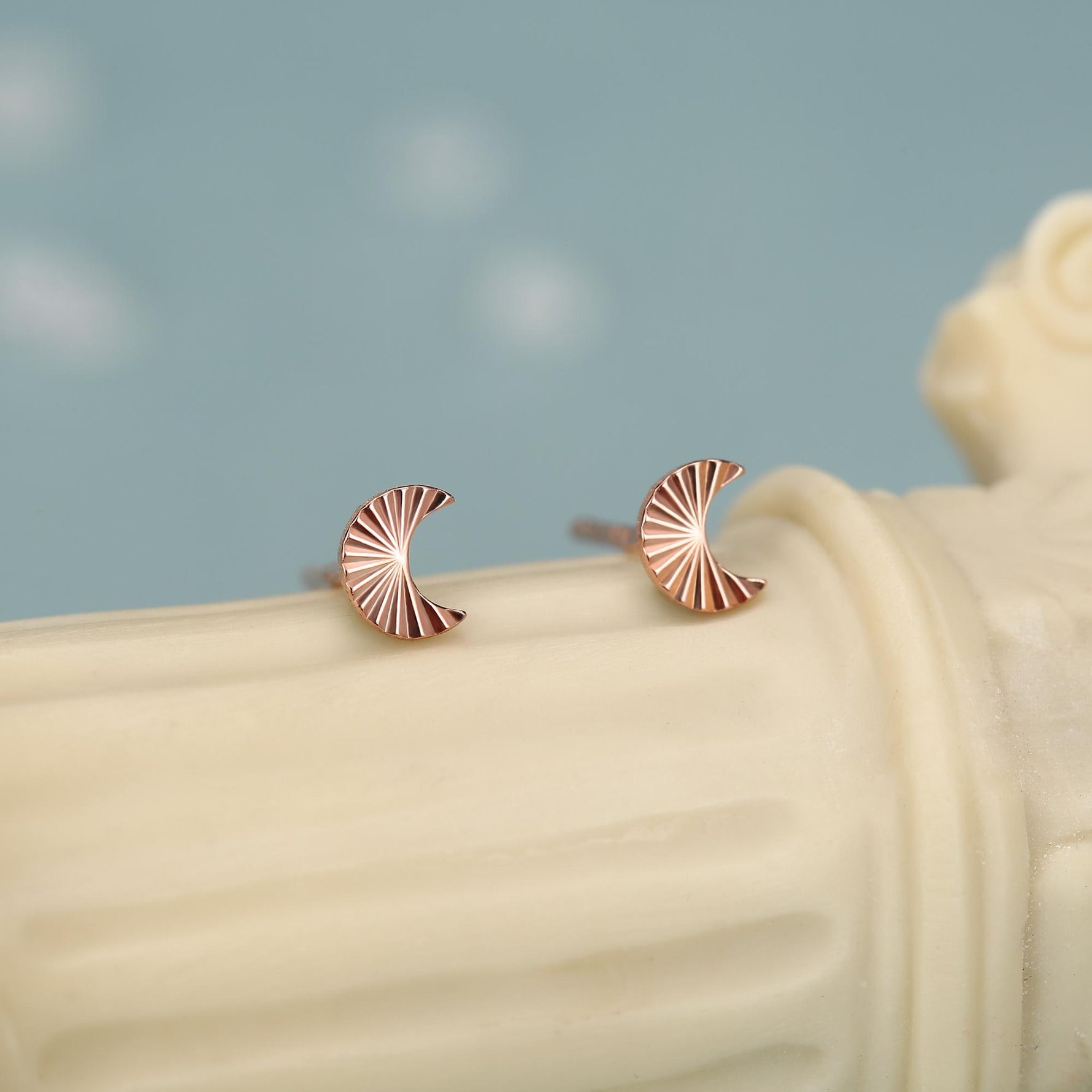 Sterling Silver Sunburst Crescent Moon Stud Earrings