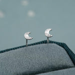 Sterling Silver Sunburst Crescent Moon Stud Earrings