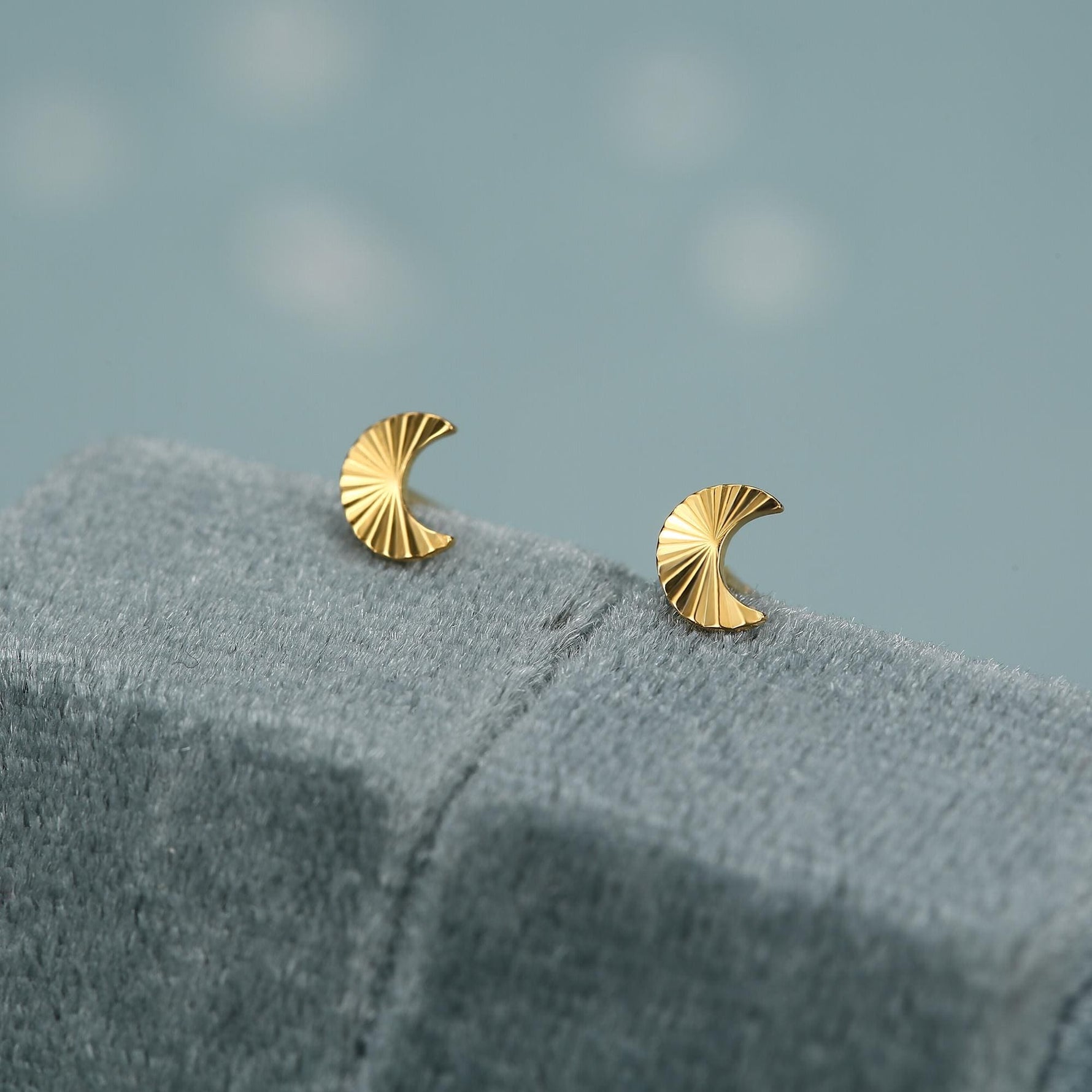 Sterling Silver Sunburst Crescent Moon Stud Earrings