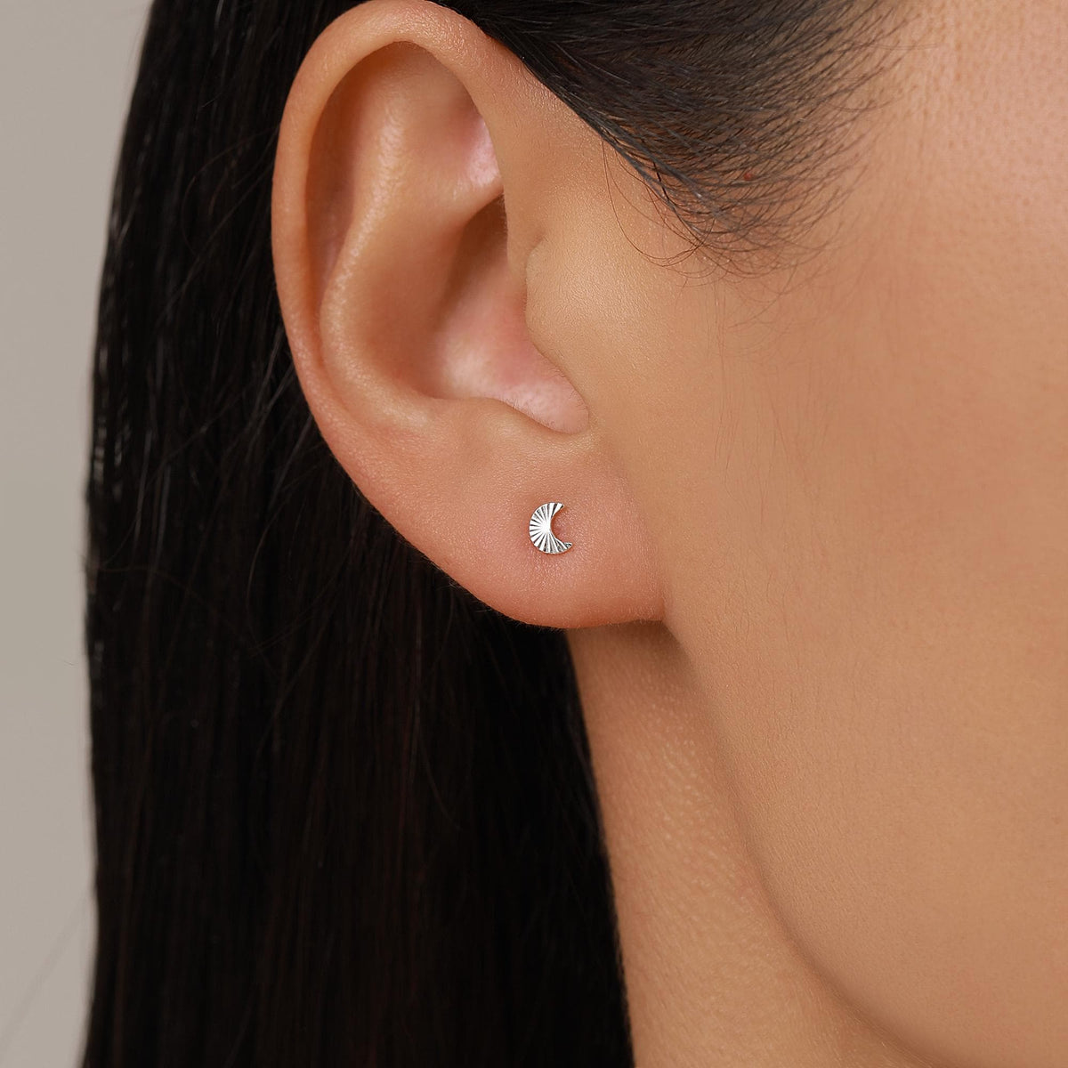 Sterling Silver Sunburst Crescent Moon Stud Earrings