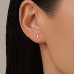 Sterling Silver Sunburst Crescent Moon Stud Earrings