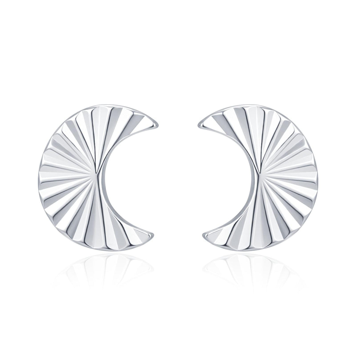 Sterling Silver Sunburst Crescent Moon Stud Earrings