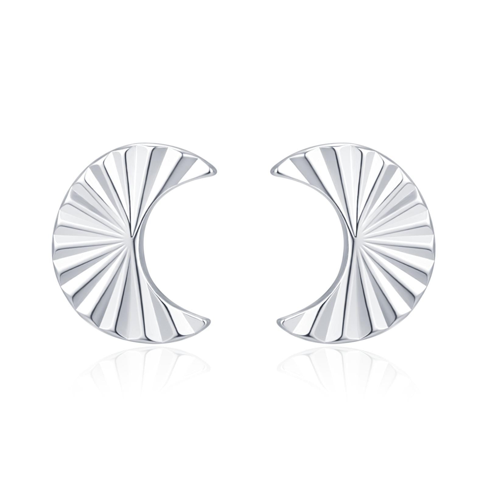 Sterling Silver Sunburst Crescent Moon Stud Earrings
