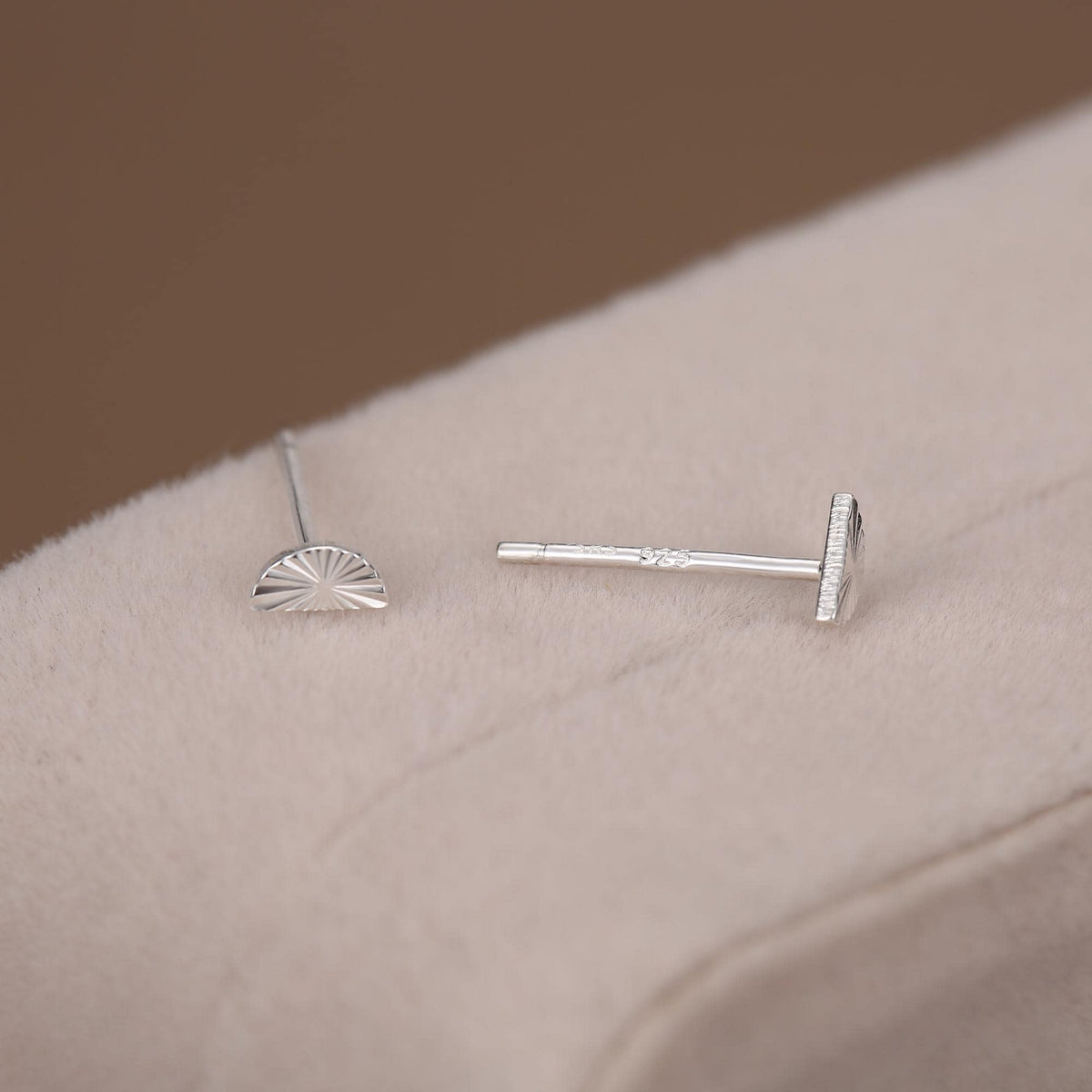 Sterling Silver Sunburst Half Moon Stud Earrings