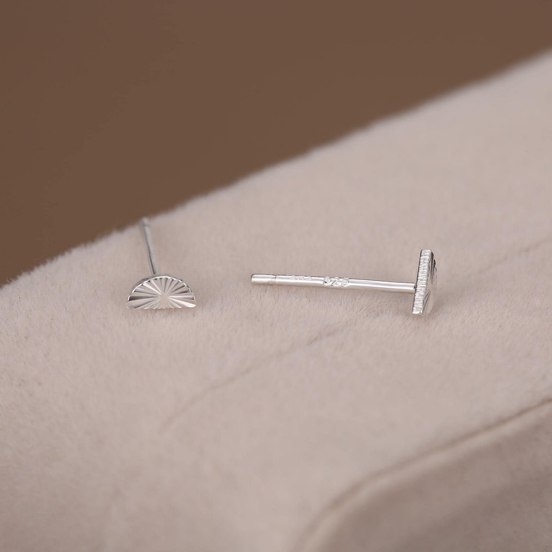 Sterling Silver Sunburst Half Moon Stud Earrings