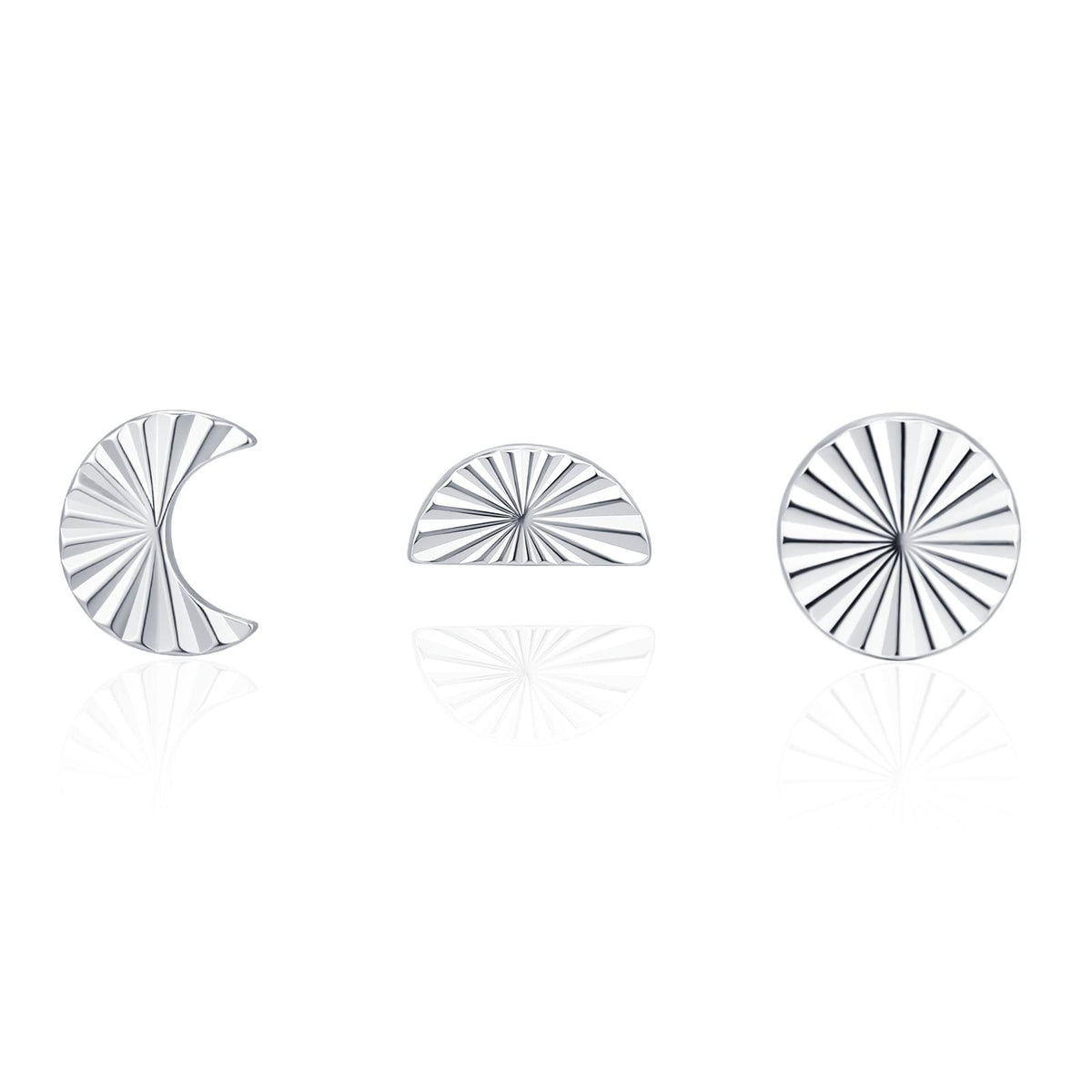 Sterling Silver Sunburst Moon and Sun Mismatch Stud Earrings