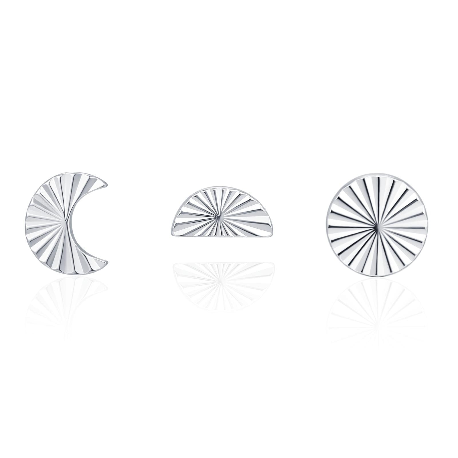 Sterling Silver Sunburst Moon and Sun Mismatch Stud Earrings