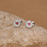 Sterling Silver Red Heart Biscuit 16G Flat Back Labret Earrings