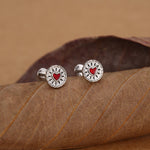 Sterling Silver Red Heart Biscuit 16G Flat Back Labret Earrings