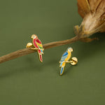Sterling Silver Mismatched Enamel Parrot 16G Flatback Earrings