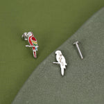 Sterling Silver Mismatched Enamel Parrot 16G Flatback Earrings