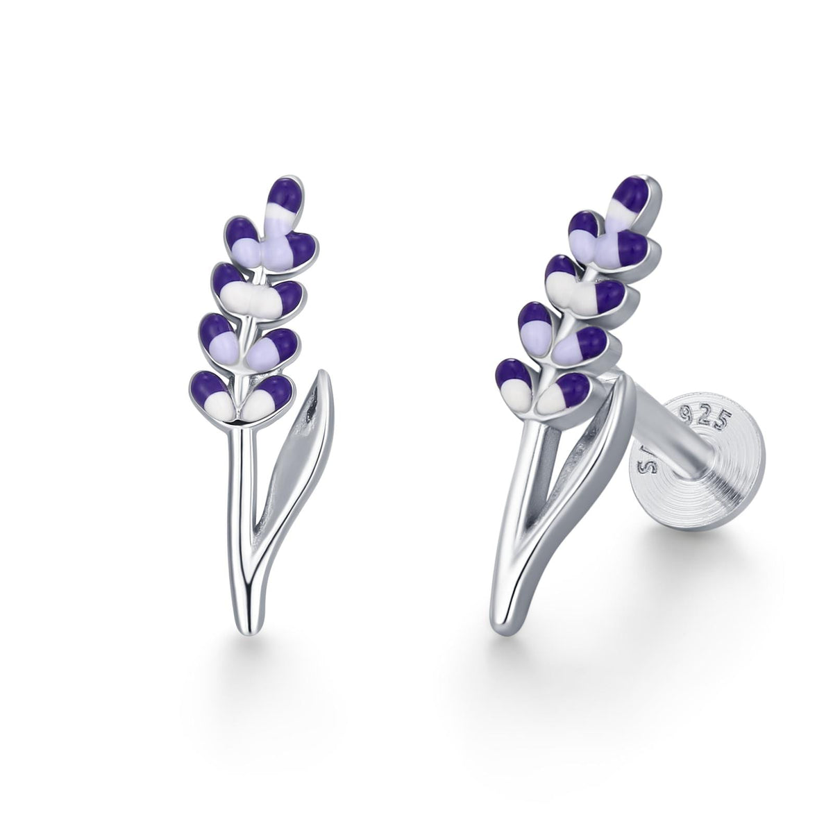 Sterling Silver Lavender Enamel 16G Flat Back Labret Earrings