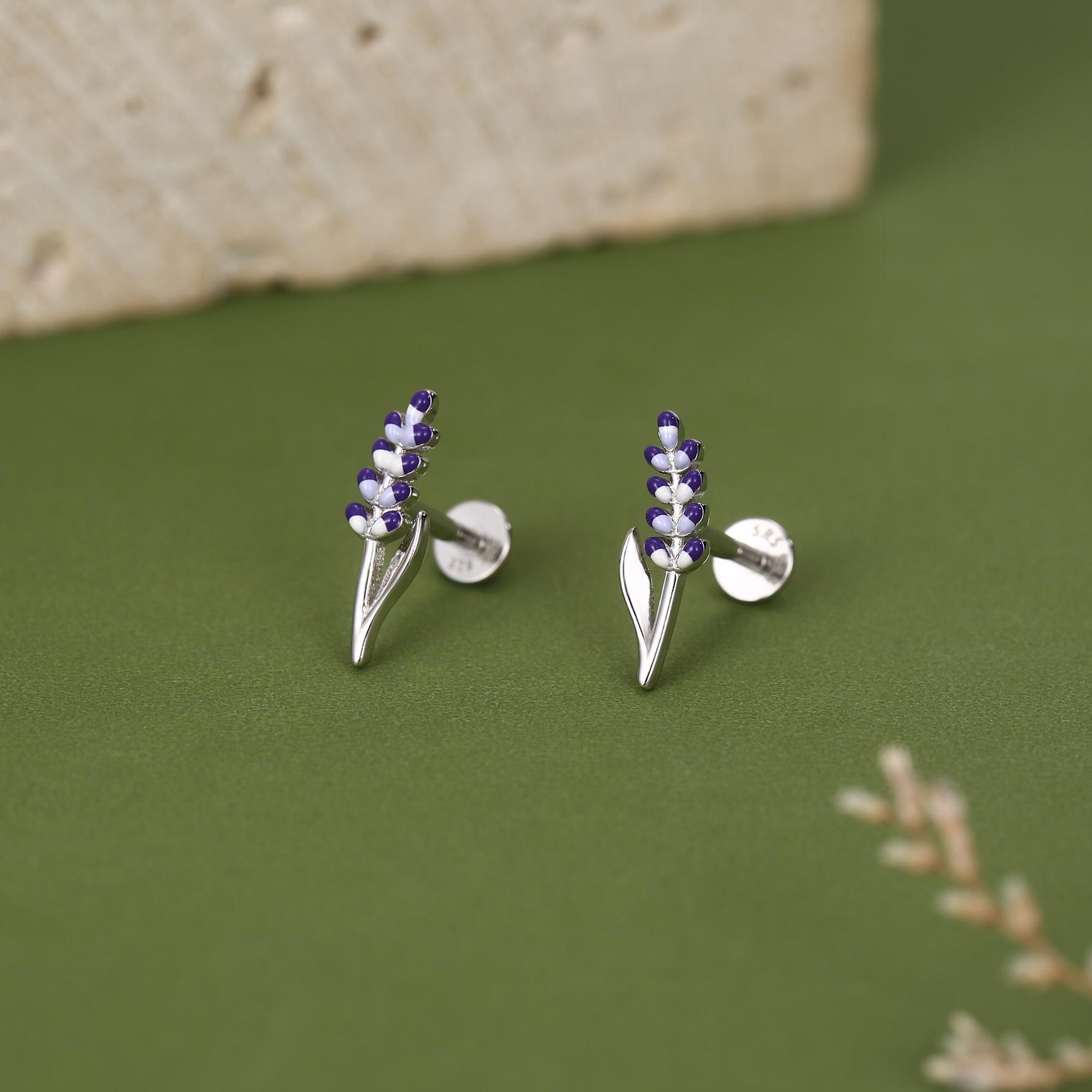 Sterling Silver Lavender Enamel 16G Flat Back Labret Earrings