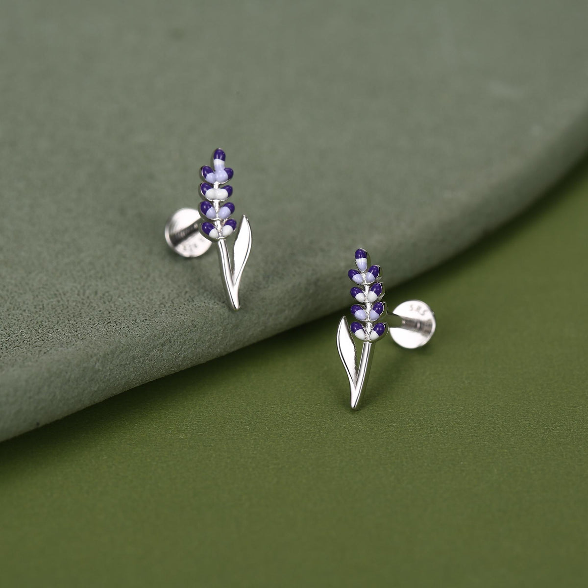 Sterling Silver Lavender Enamel 16G Flat Back Labret Earrings