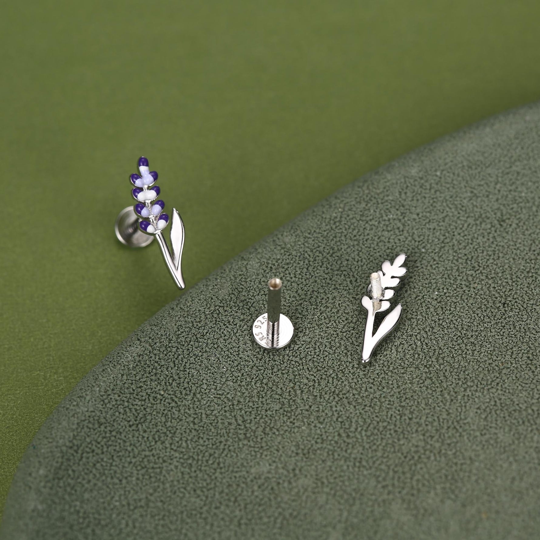 Sterling Silver Lavender Enamel 16G Flat Back Labret Earrings
