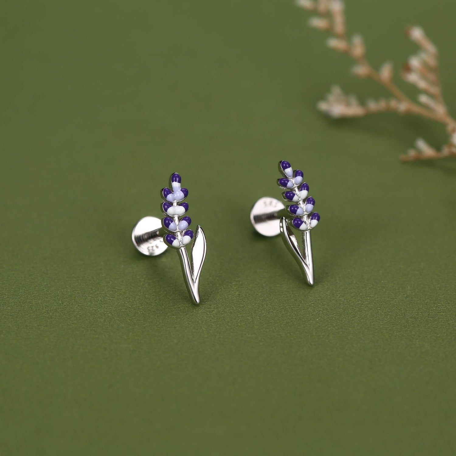 Sterling Silver Lavender Enamel 16G Flat Back Labret Earrings