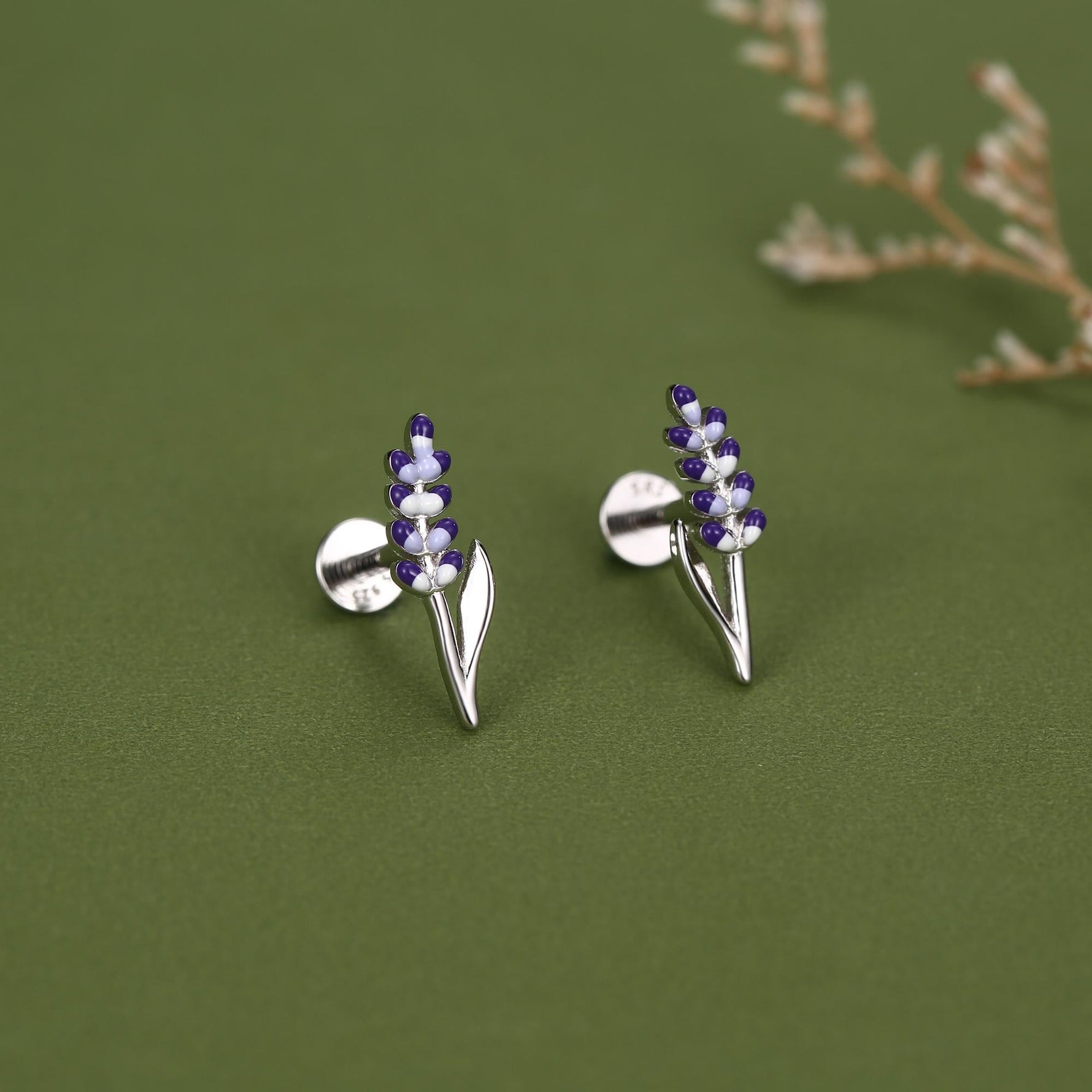 Sterling Silver Lavender Enamel 16G Flat Back Labret Earrings