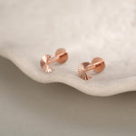 Sterling Silver Sunburst Moon 16G Internally Threaded Flat Back Earrings