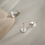 Sterling Silver Sunburst Moon 16G Internally Threaded Flat Back Earrings