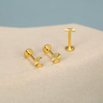 Sterling Silver Sunburst Moon Sun 16G Internally Threaded Flat Back Labret Earrings