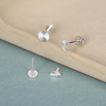 Sterling Silver Sunburst Moon Sun 16G Internally Threaded Flat Back Labret Earrings
