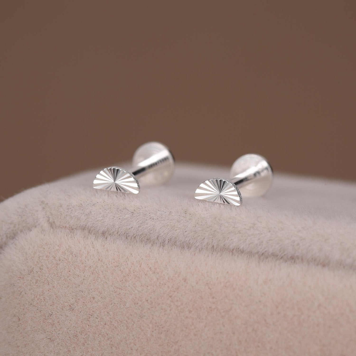 Sterling Silver Sunburst crescent Moon 16G internally threaded Flat Back Labret Earrings