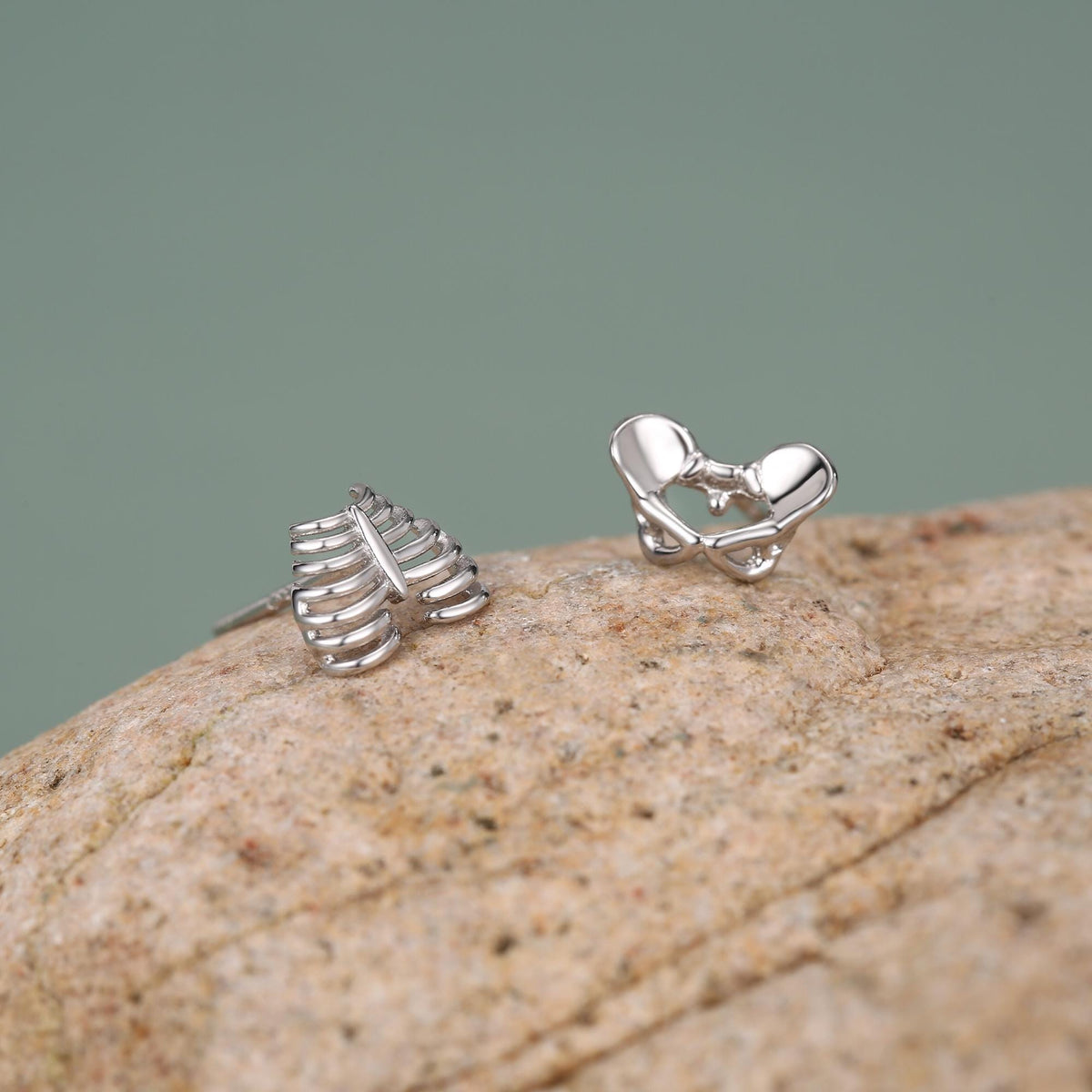 Sterling Silver Mismatched Ribcage and Pelvis Stud Earrings