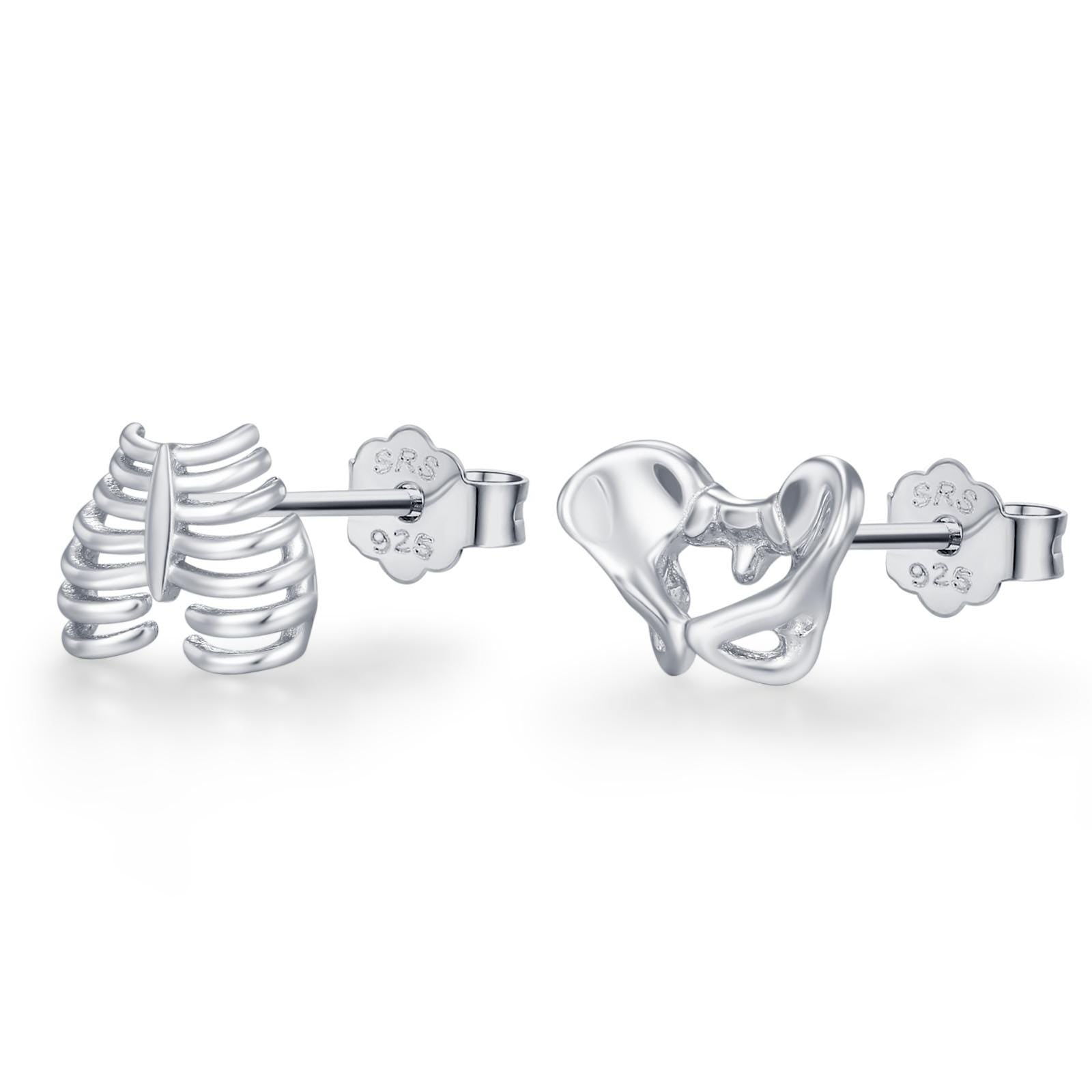 Sterling Silver Mismatched Ribcage and Pelvis Stud Earrings