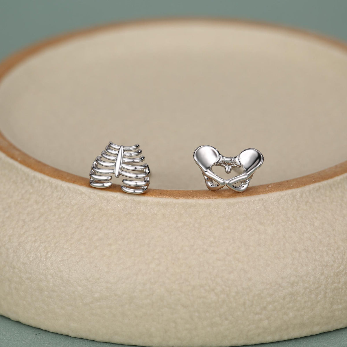 Sterling Silver Mismatched Ribcage and Pelvis Stud Earrings
