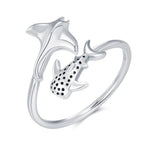 Sterling Silver Manta Ray and Whale Shark Adjustable Ring