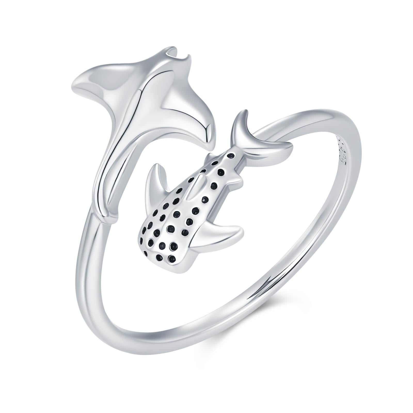 Sterling Silver Manta Ray and Whale Shark Adjustable Ring