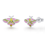 Sterling Silver Enamel Rosy Maple Moth Stud Earrings