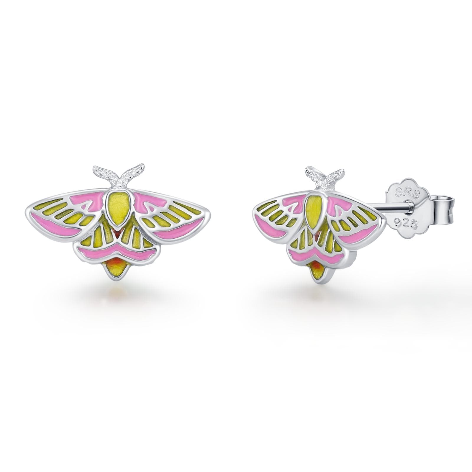 Sterling Silver Enamel Rosy Maple Moth Stud Earrings