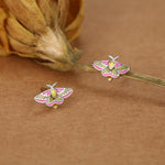 Sterling Silver Enamel Rosy Maple Moth Stud Earrings