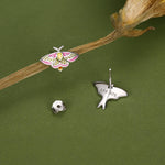 Sterling Silver Mismatched Lunar and Rosy Maple Moth Stud Earrings
